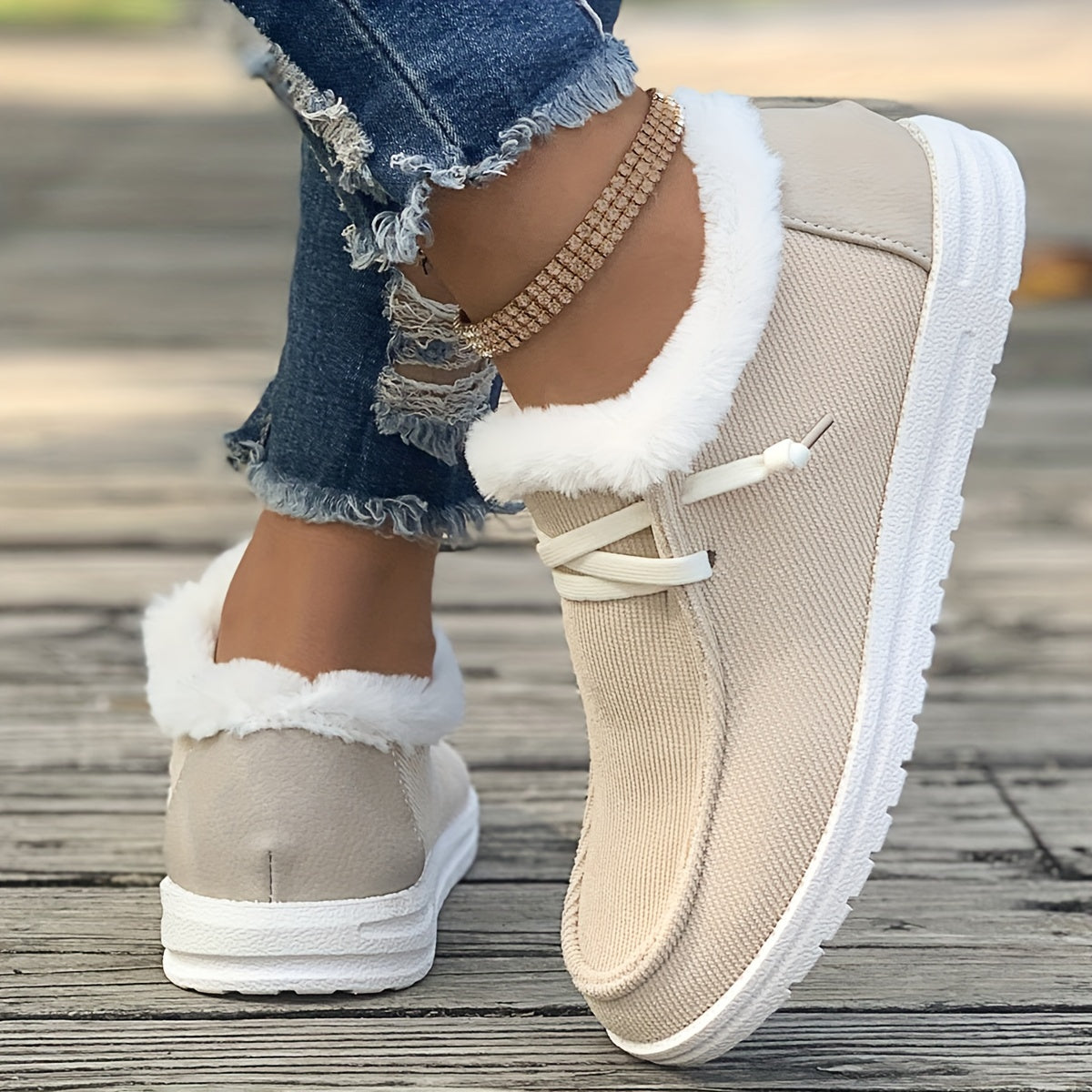 Simple Canvas Shoes, Casual Plush Lined Low Top Sneakers