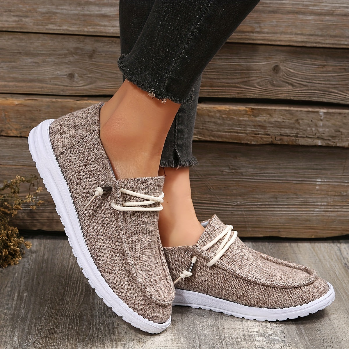 Solid Color Flat Shoes, Slip On Low-top Canvas Shoes