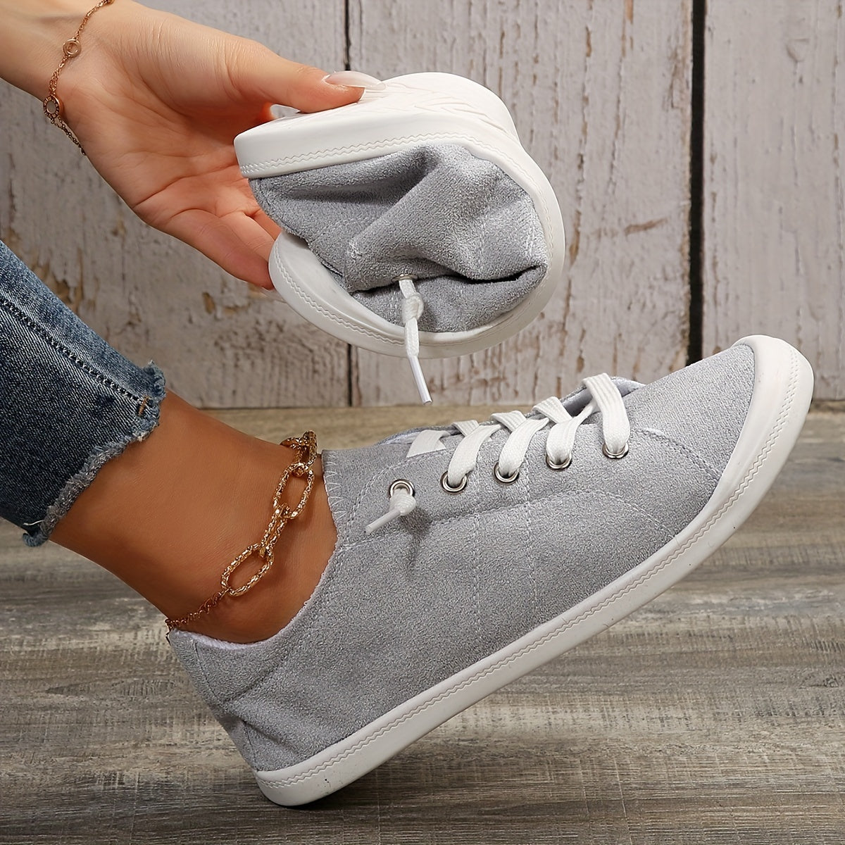 Solid Color Flat Canvas Shoes, Casual Lace Up Sneakers