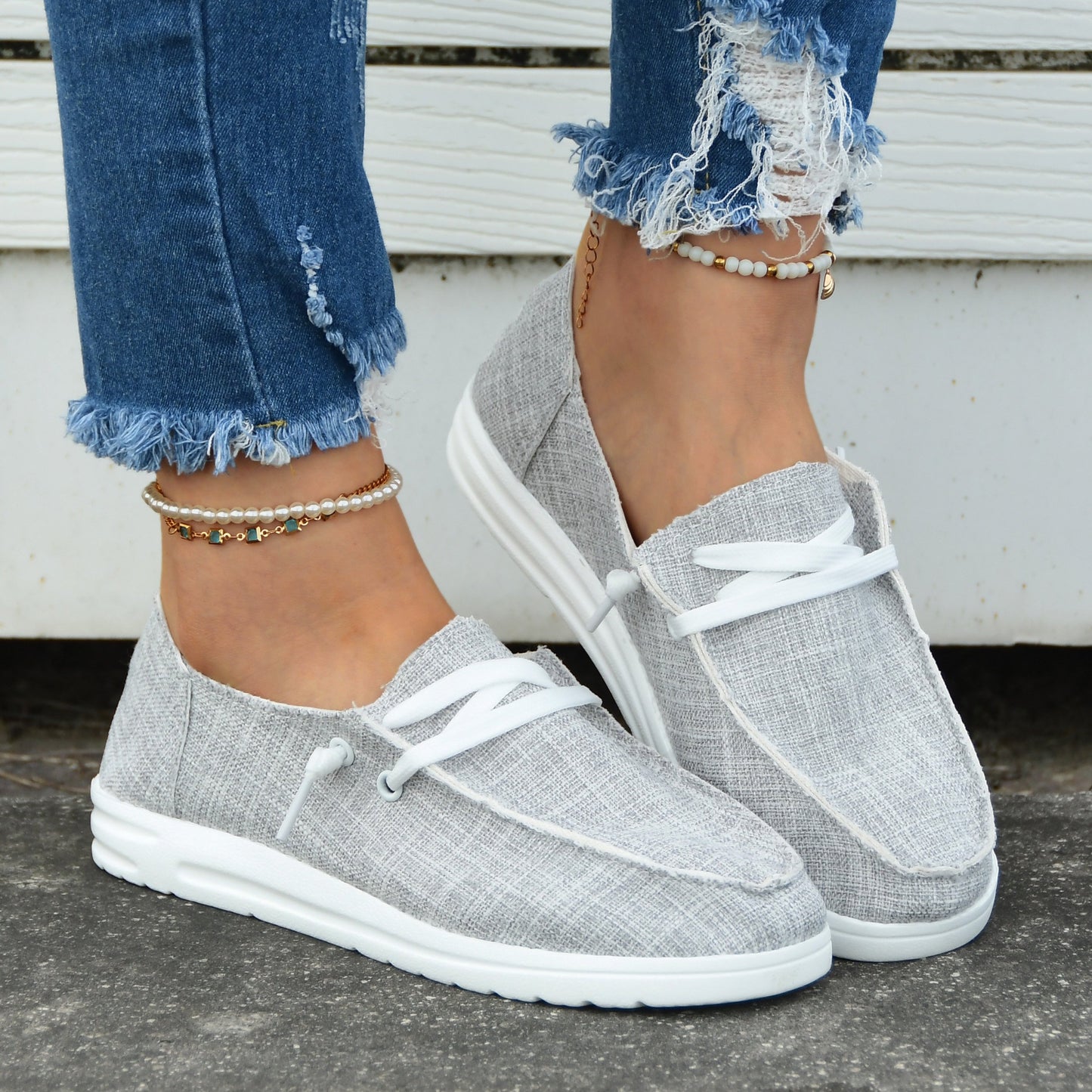 Casual Flat Canvas Shoes, Lace Up Low Top Walking Flats