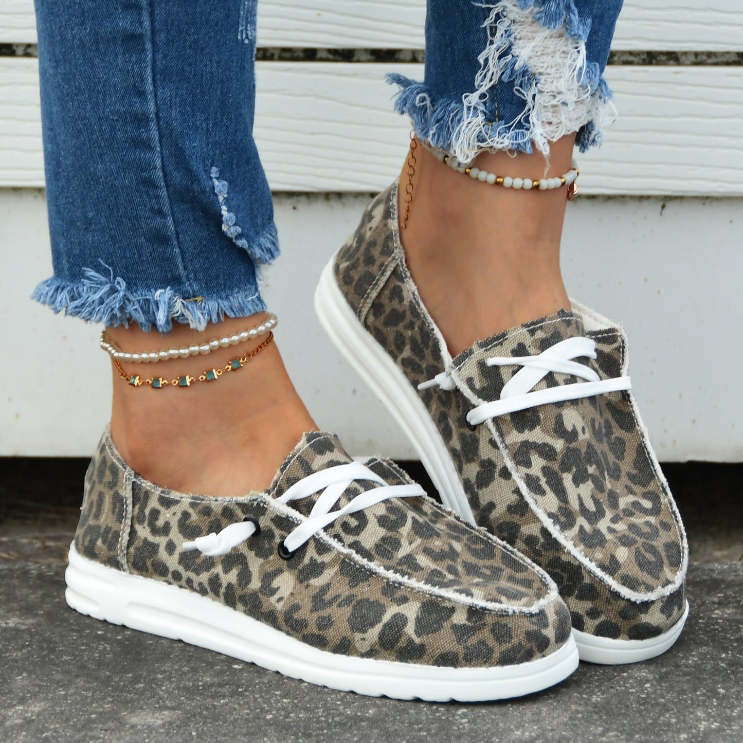 Casual Flat Canvas Shoes, Lace Up Low Top Walking Flats