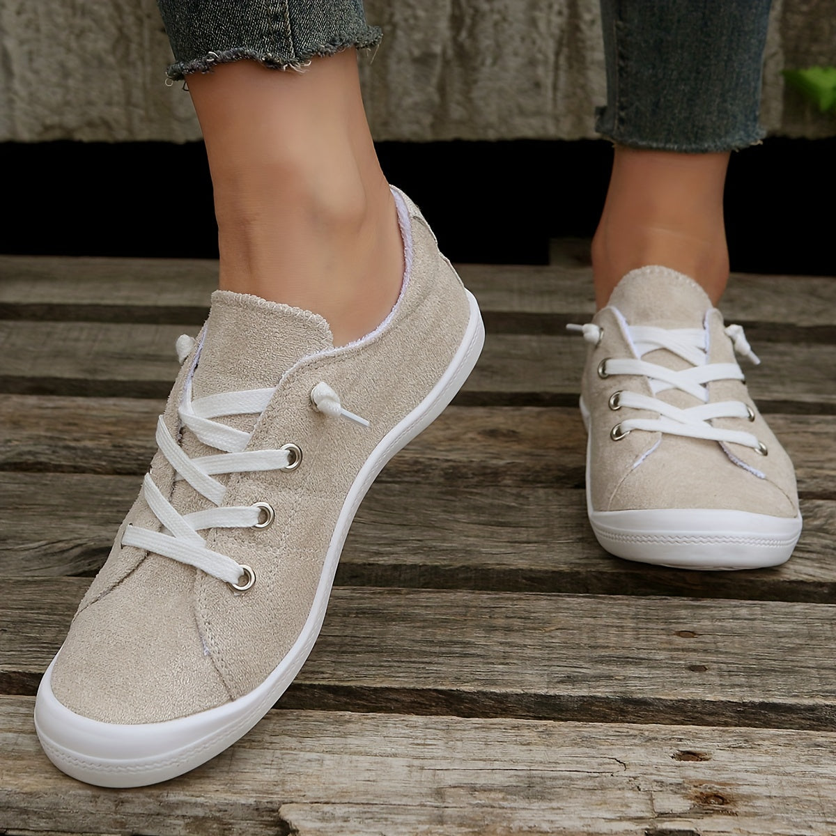 Solid Color Flat Canvas Shoes, Casual Lace Up Sneakers