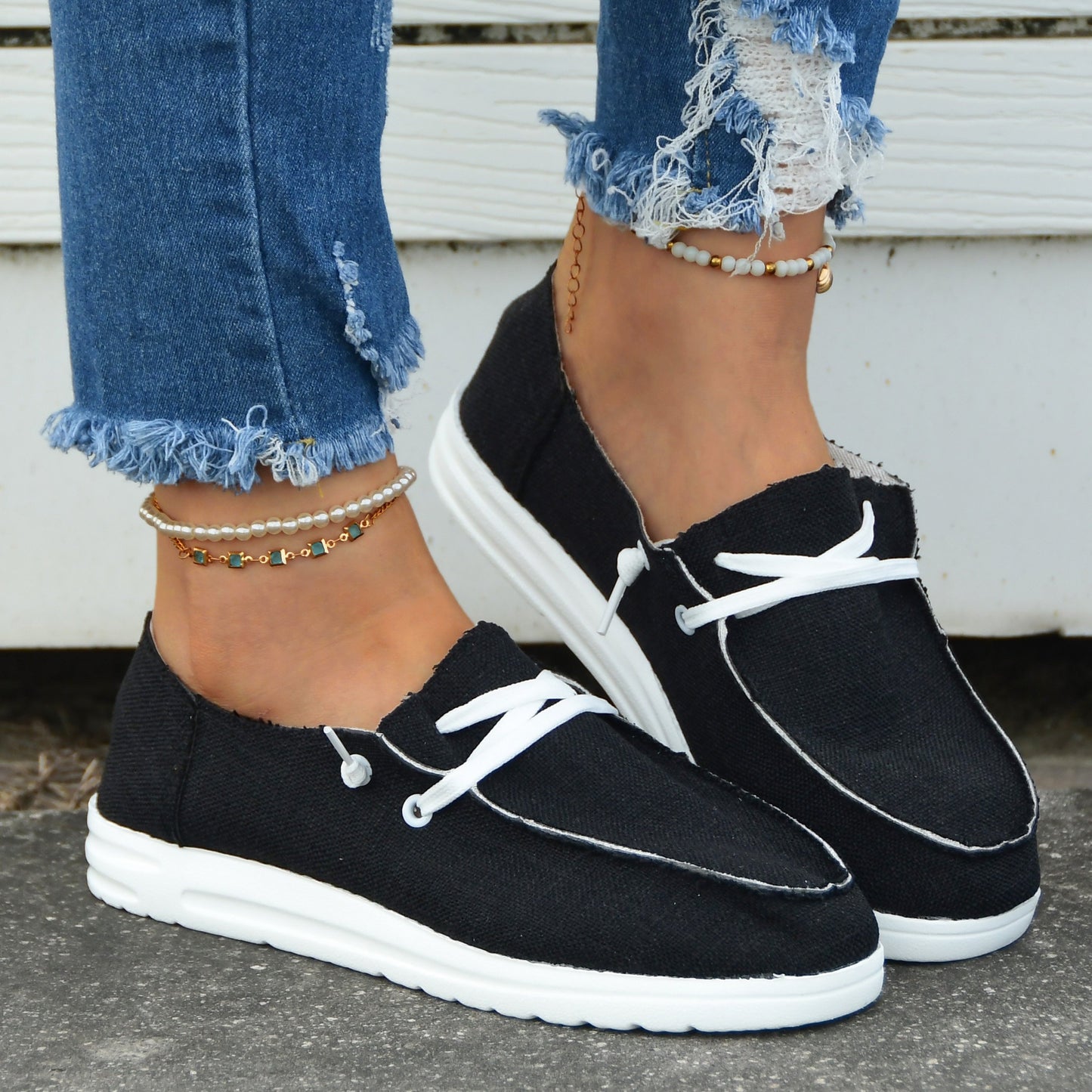 Casual Flat Canvas Shoes, Lace Up Low Top Walking Flats