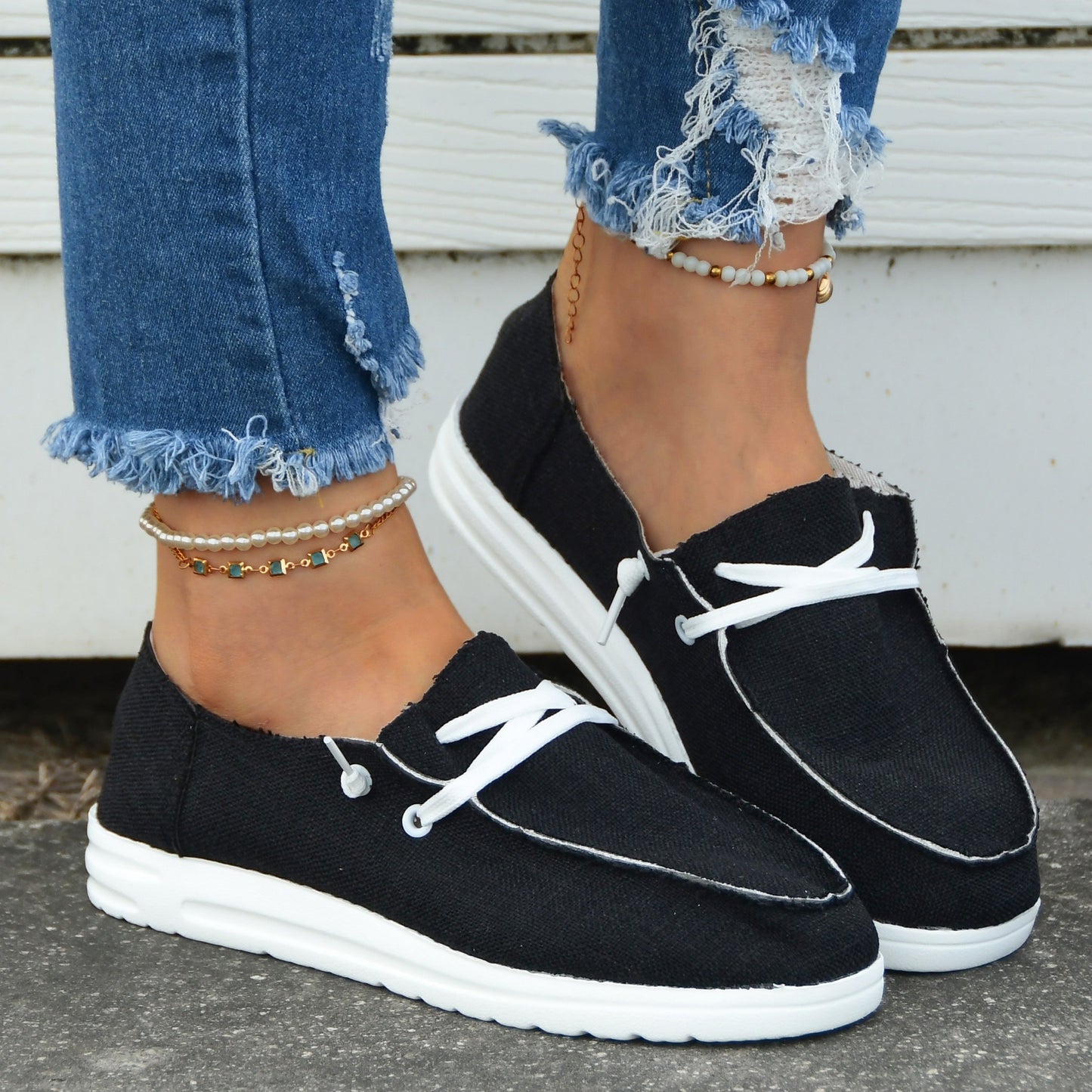 Casual Flat Canvas Shoes, Lace Up Low Top Walking Flats