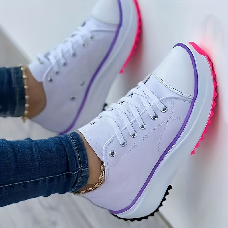 Platform Canvas Sneakers, Solid Color Low Top Trainers