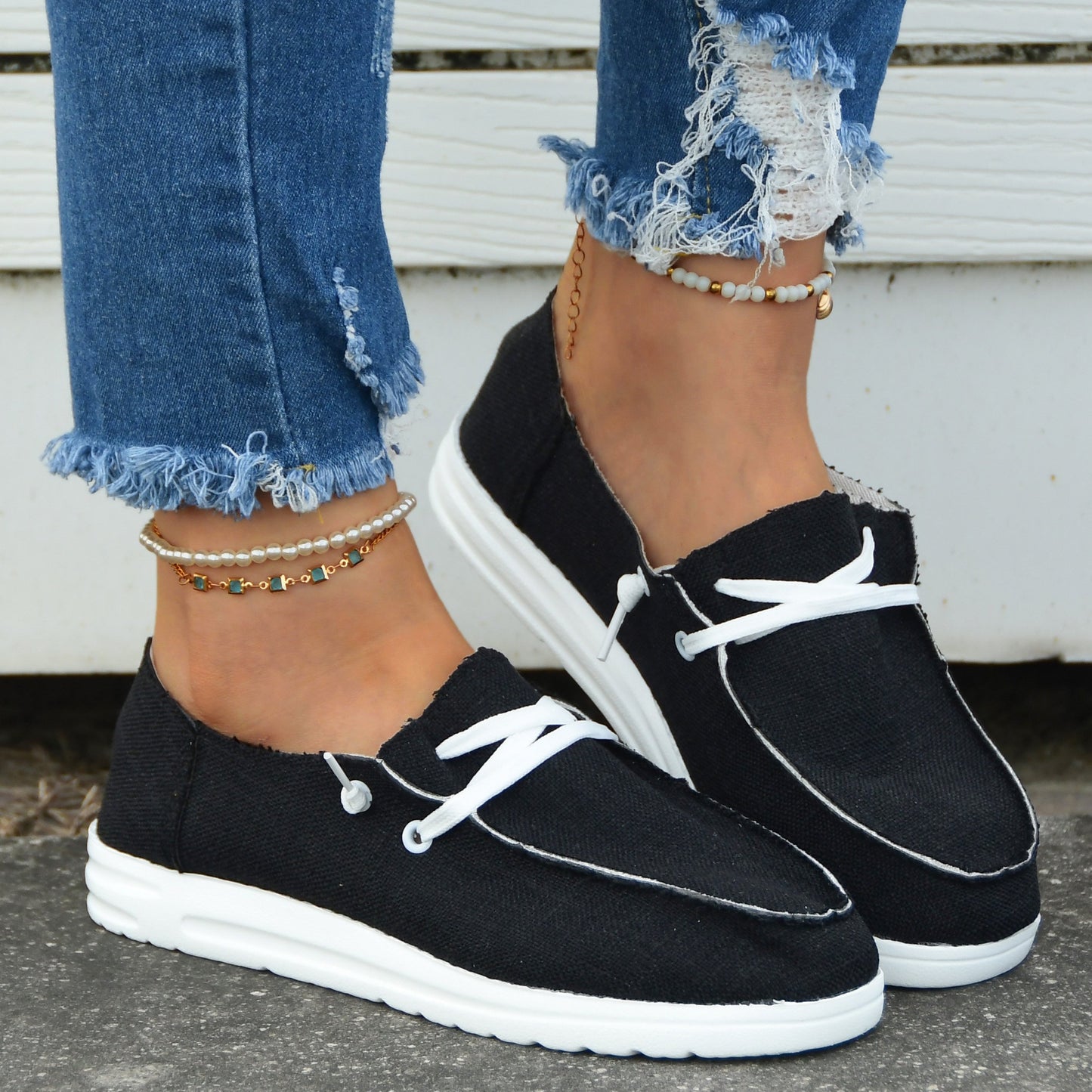 Casual Flat Canvas Shoes, Lace Up Low Top Walking Flats