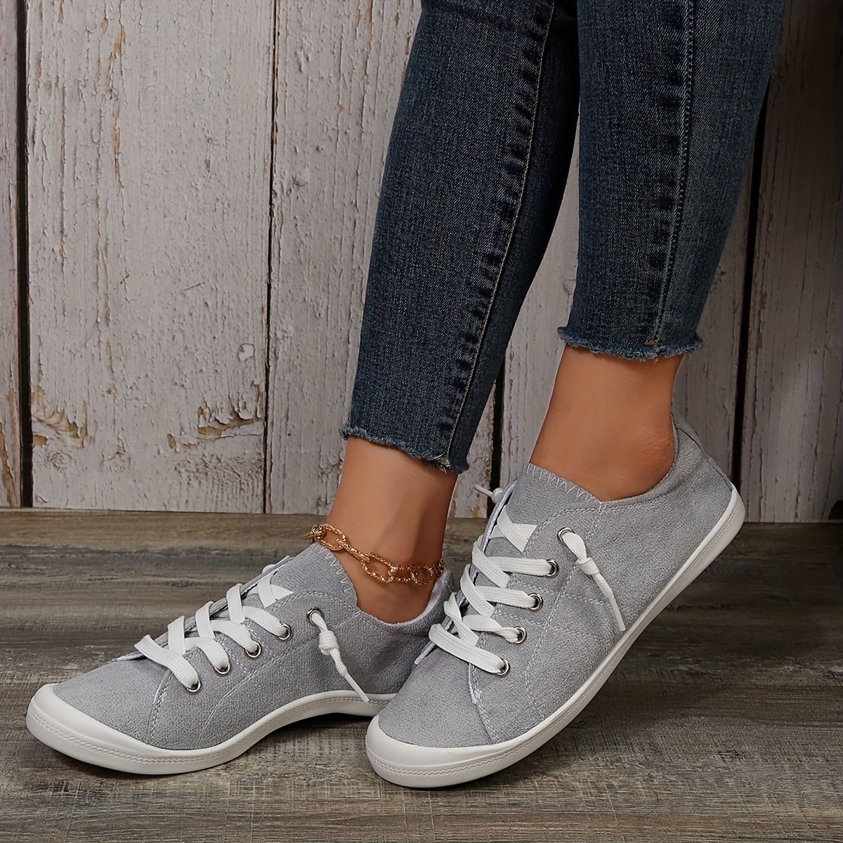 Solid Color Flat Canvas Shoes, Casual Lace Up Sneakers