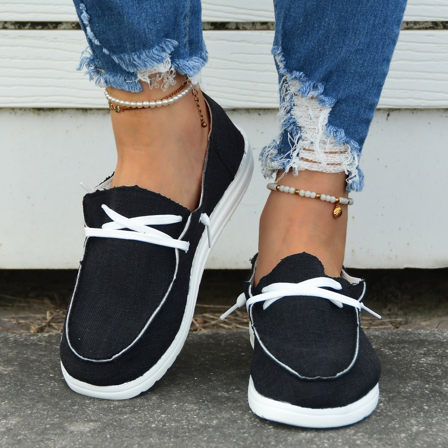 Casual Flat Canvas Shoes, Lace Up Low Top Walking Flats