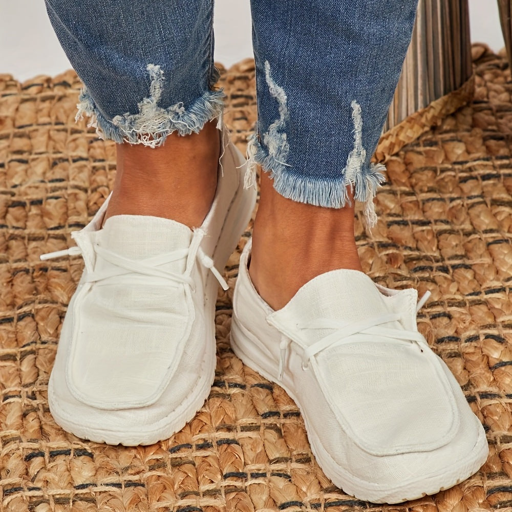 Casual Flat Canvas Shoes, Lace Up Low Top Walking Flats