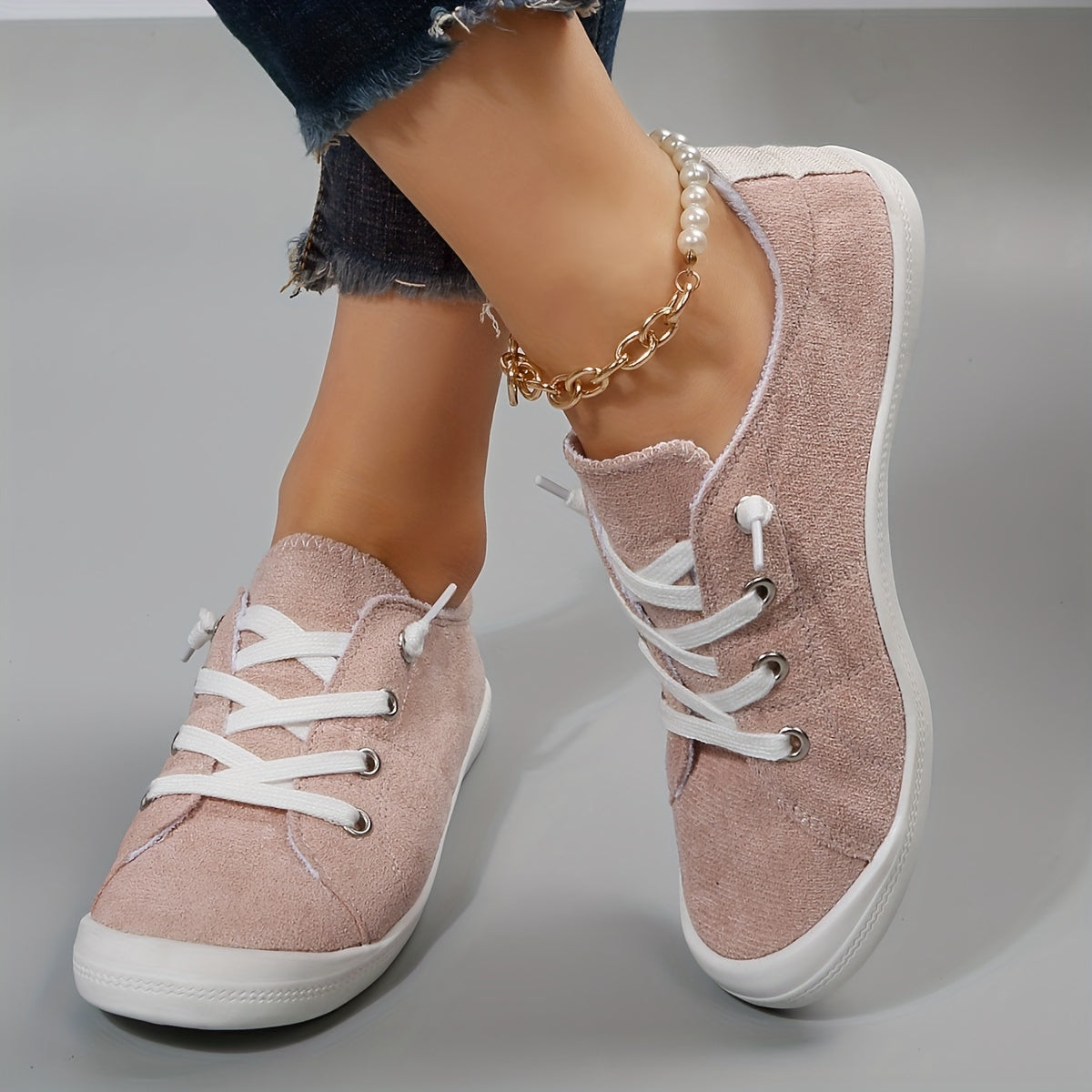 Solid Color Flat Canvas Shoes, Casual Lace Up Sneakers