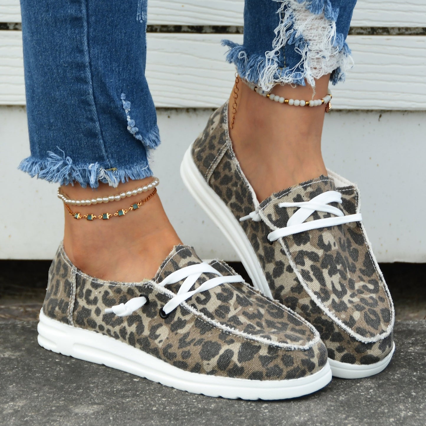 Casual Flat Canvas Shoes, Lace Up Low Top Walking Flats