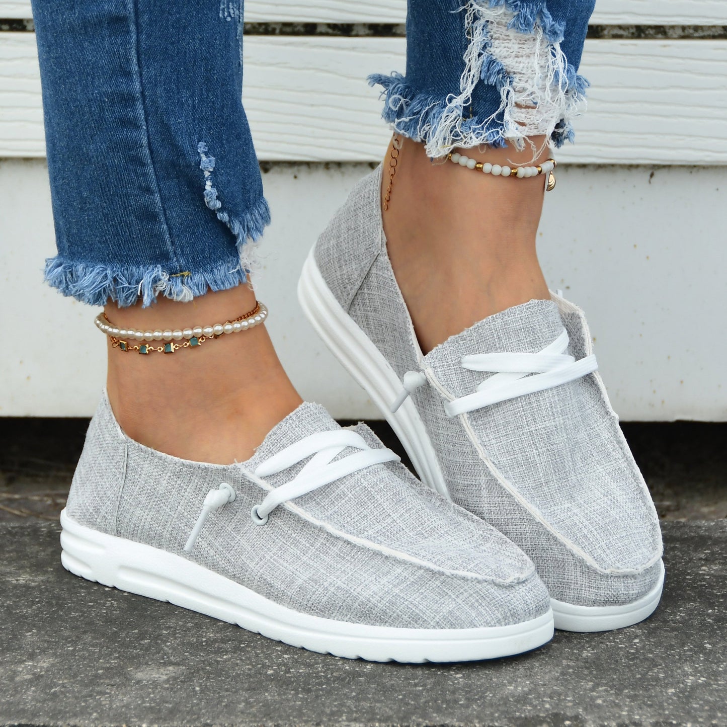 Casual Flat Canvas Shoes, Lace Up Low Top Walking Flats