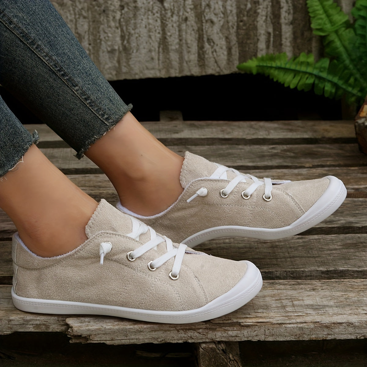 Solid Color Flat Canvas Shoes, Casual Lace Up Sneakers