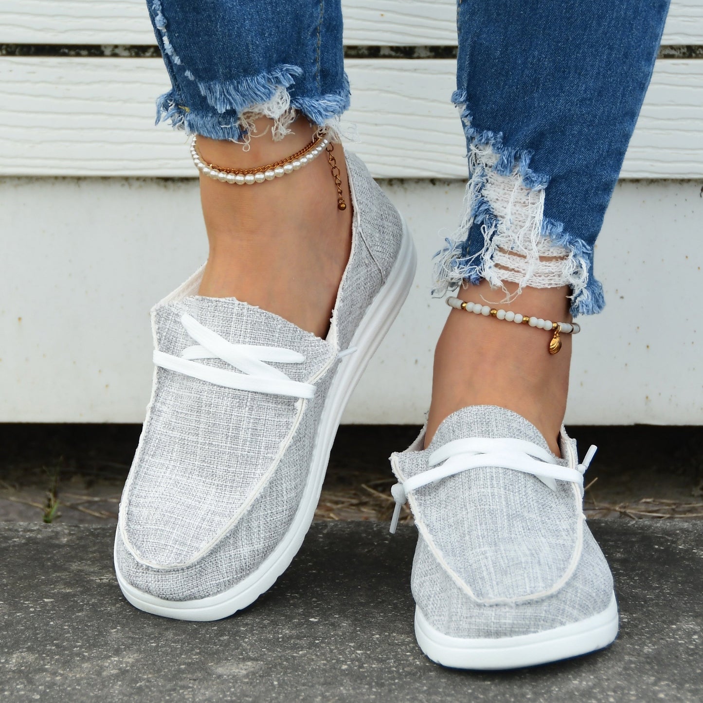 Casual Flat Canvas Shoes, Lace Up Low Top Walking Flats