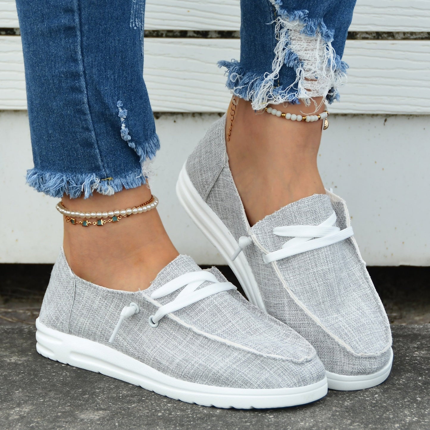 Casual Flat Canvas Shoes, Lace Up Low Top Walking Flats