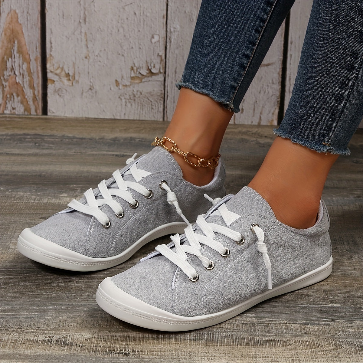 Solid Color Flat Canvas Shoes, Casual Lace Up Sneakers