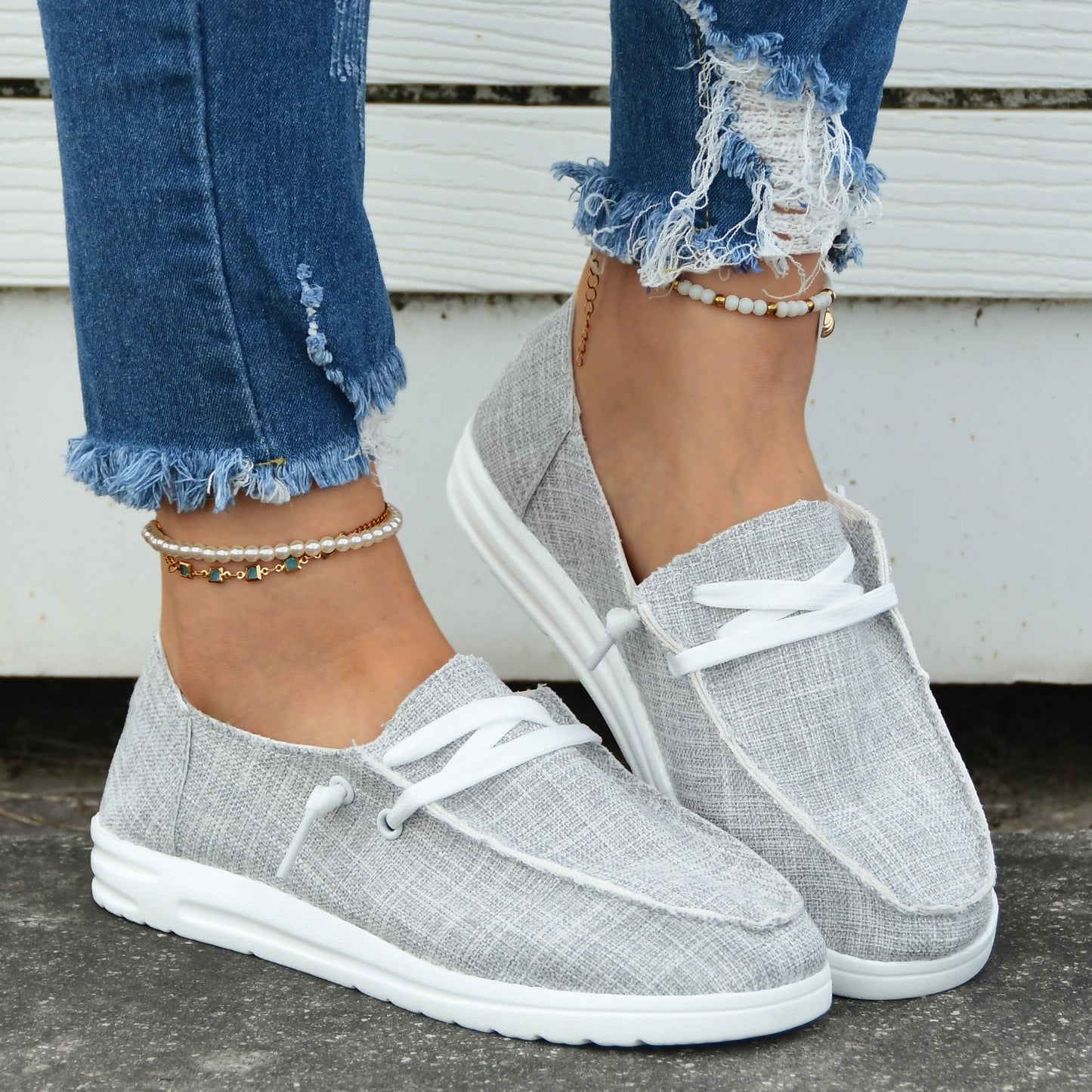 Casual Flat Canvas Shoes, Lace Up Low Top Walking Flats