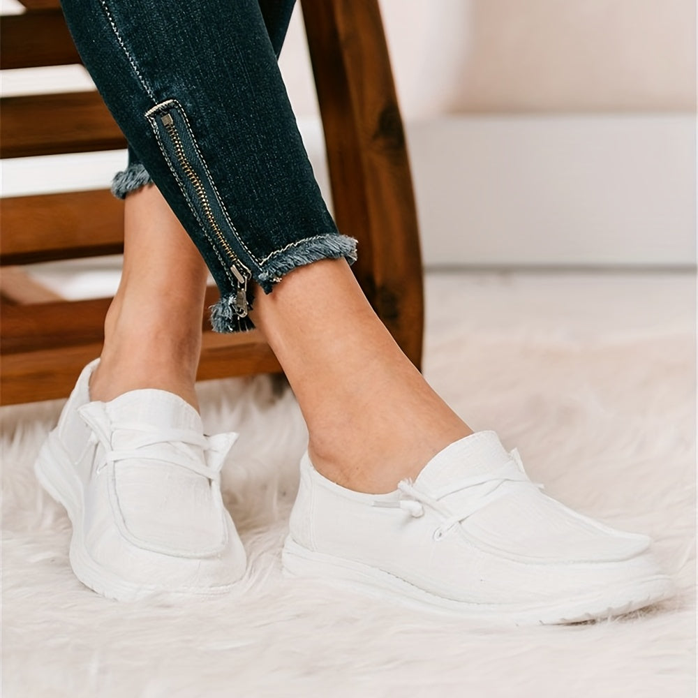Casual Flat Canvas Shoes, Lace Up Low Top Walking Flats