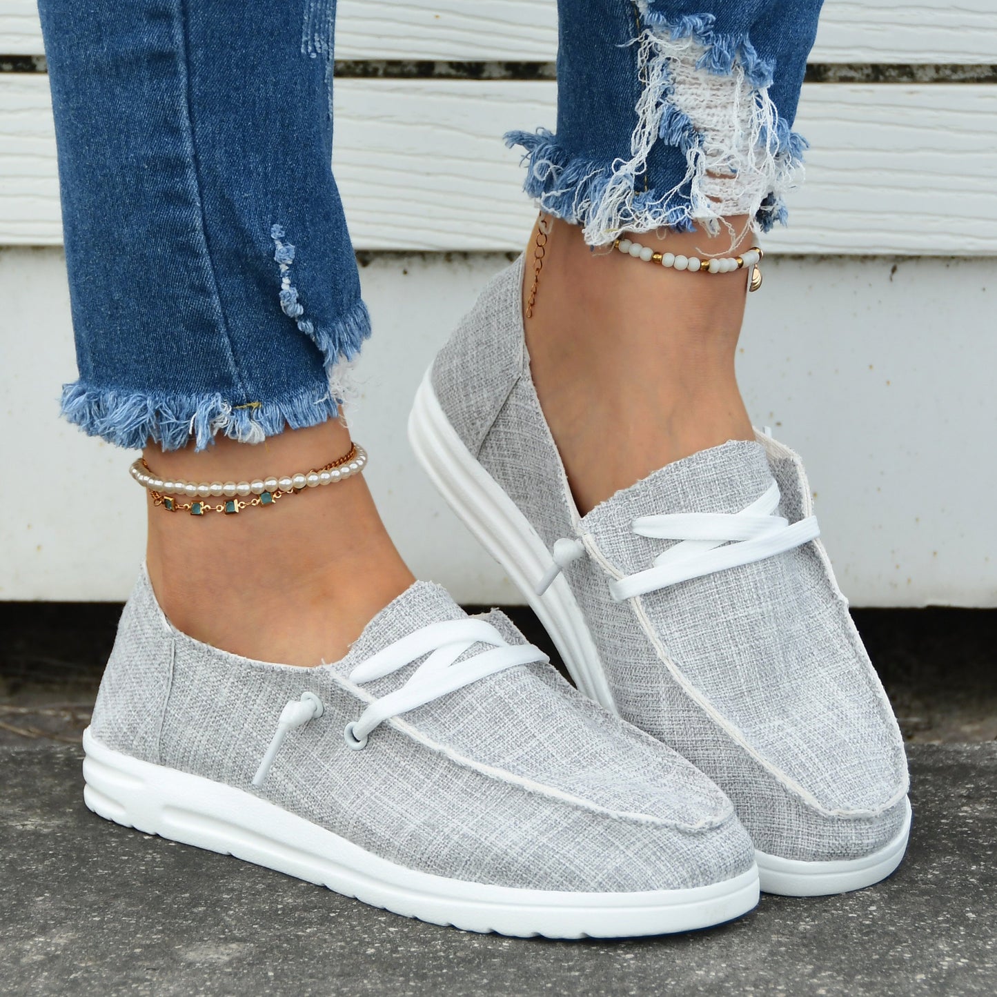 Casual Flat Canvas Shoes, Lace Up Low Top Walking Flats