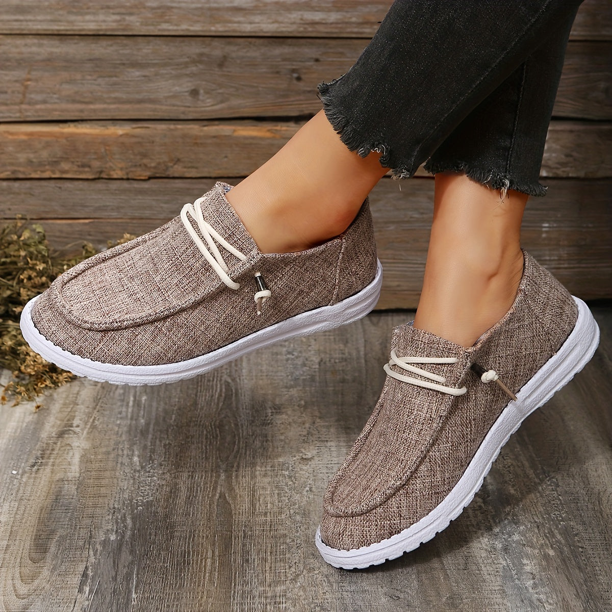 Solid Color Flat Shoes, Slip On Low-top Canvas Shoes