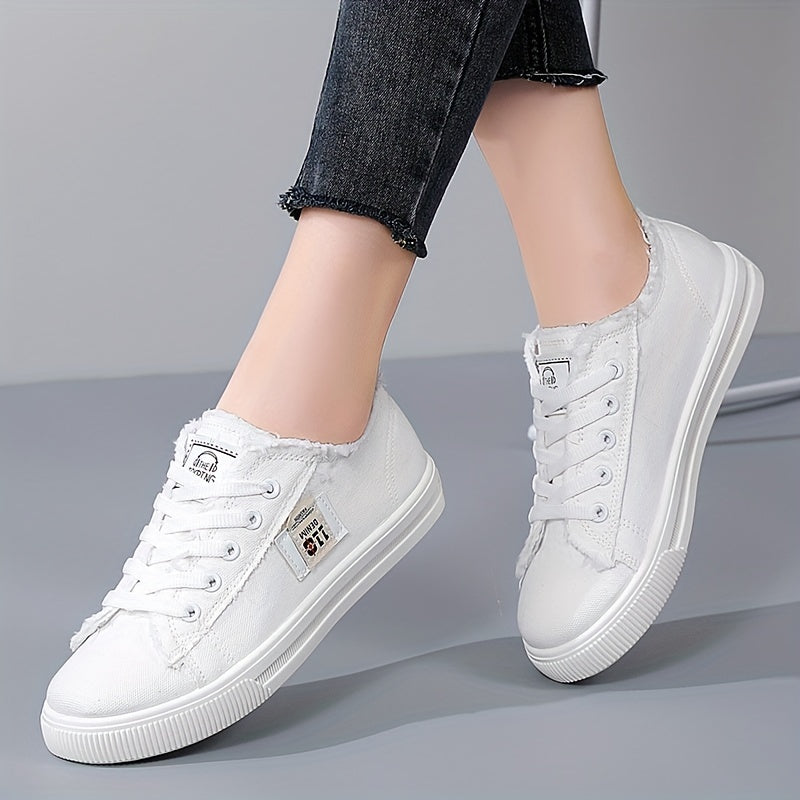 Flat Canvas Shoes, Versatile Lace Up Skate Sneakers