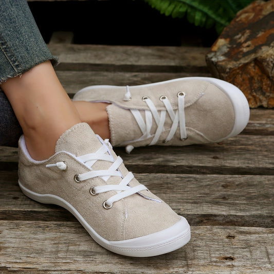 Solid Color Flat Canvas Shoes, Casual Lace Up Sneakers
