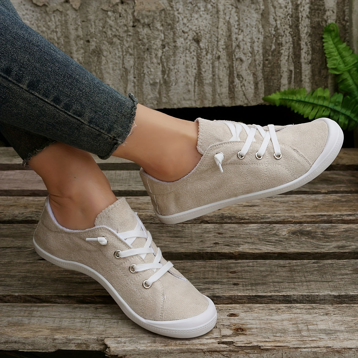 Solid Color Flat Canvas Shoes, Casual Lace Up Sneakers