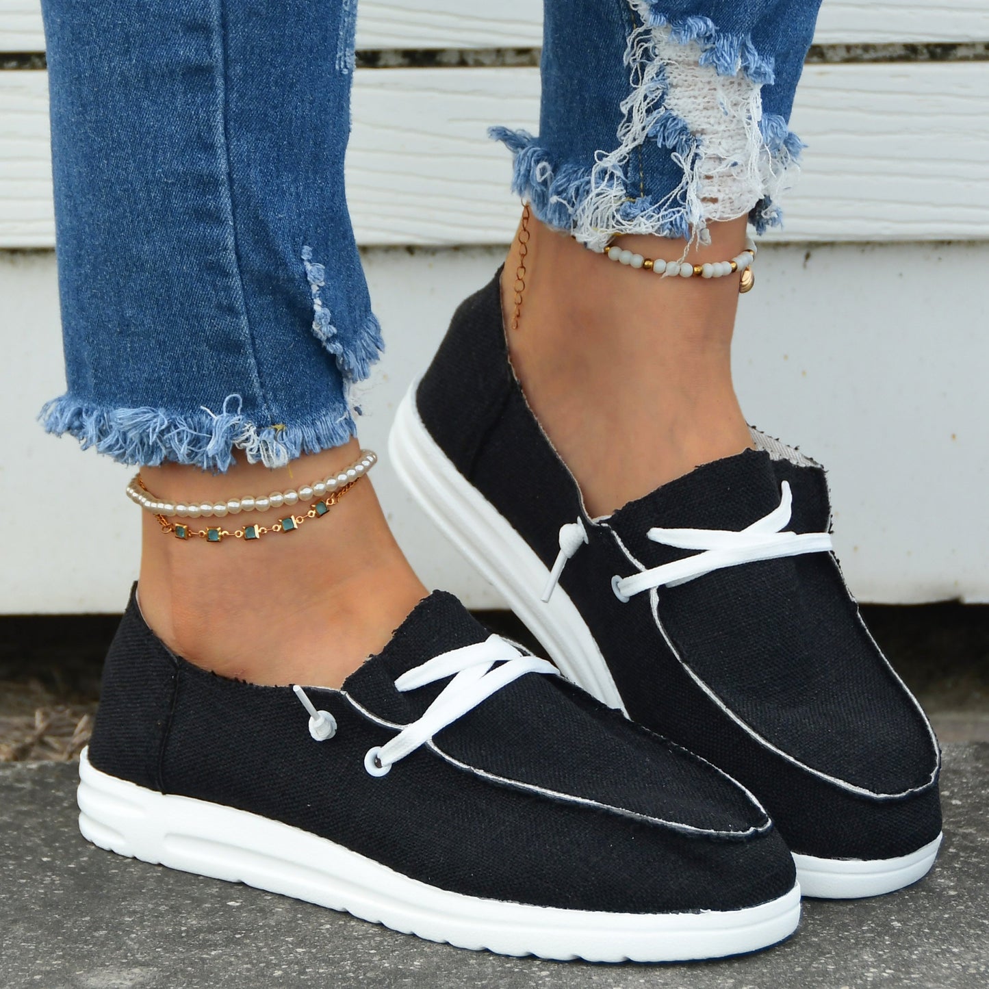 Casual Flat Canvas Shoes, Lace Up Low Top Walking Flats