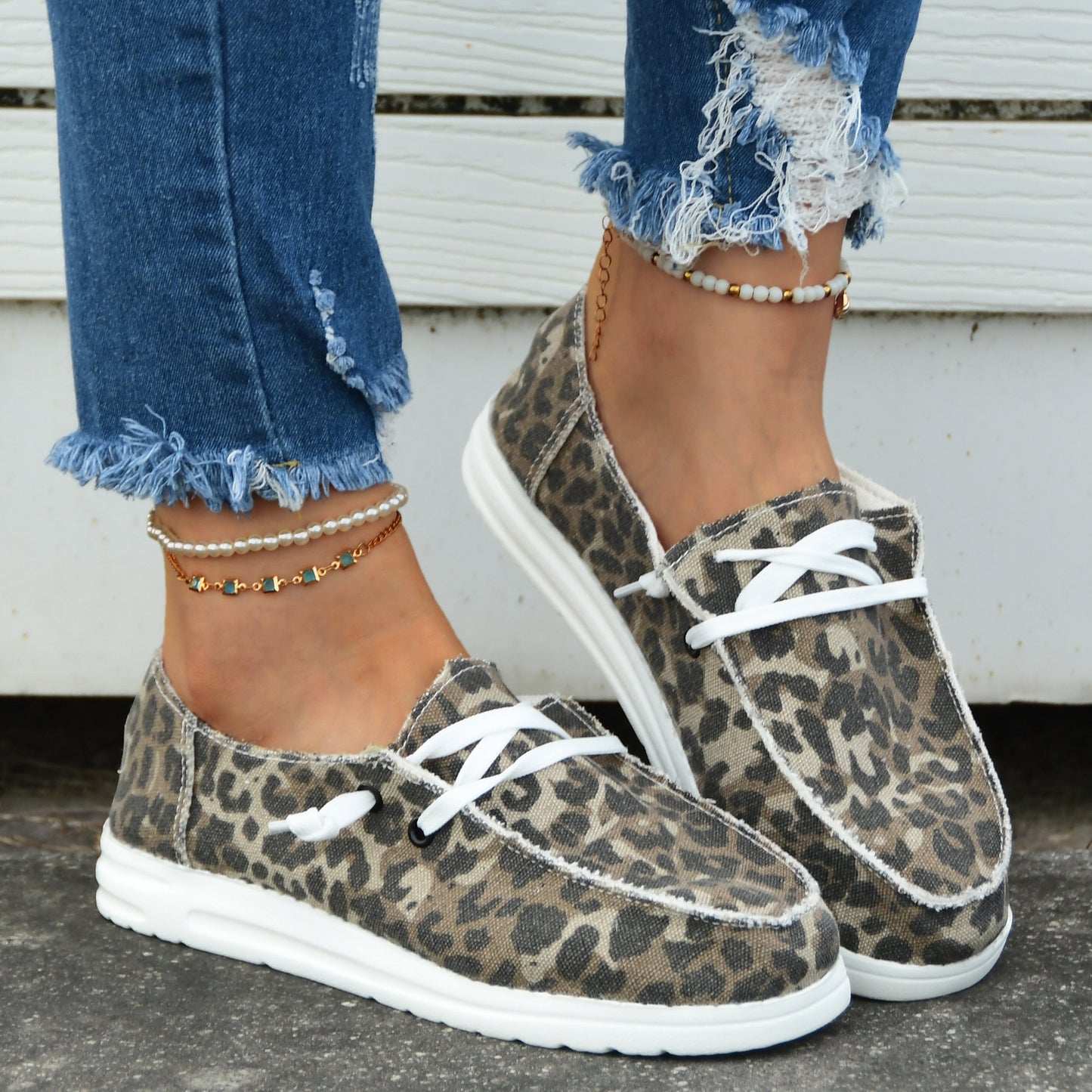 Casual Flat Canvas Shoes, Lace Up Low Top Walking Flats