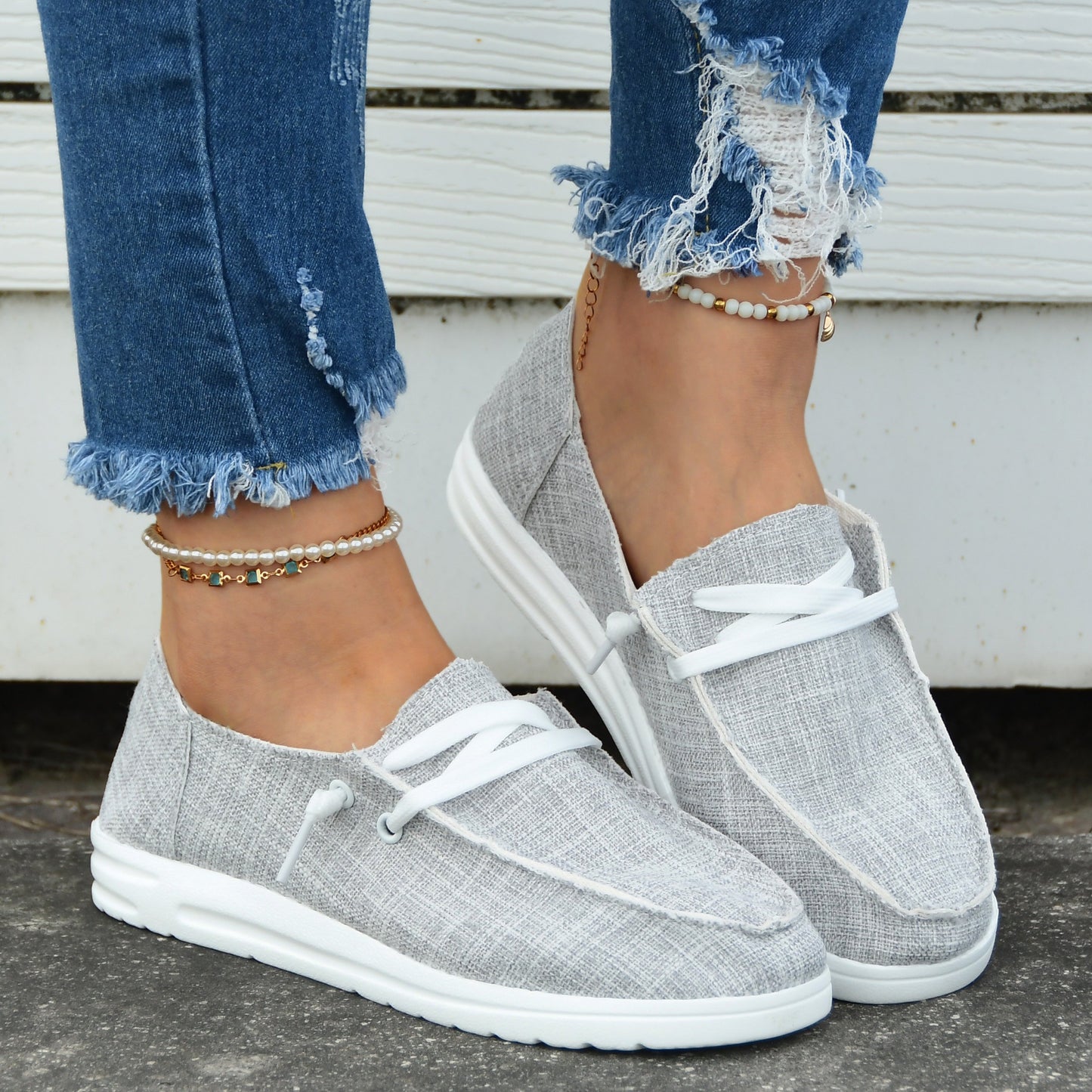 Casual Flat Canvas Shoes, Lace Up Low Top Walking Flats