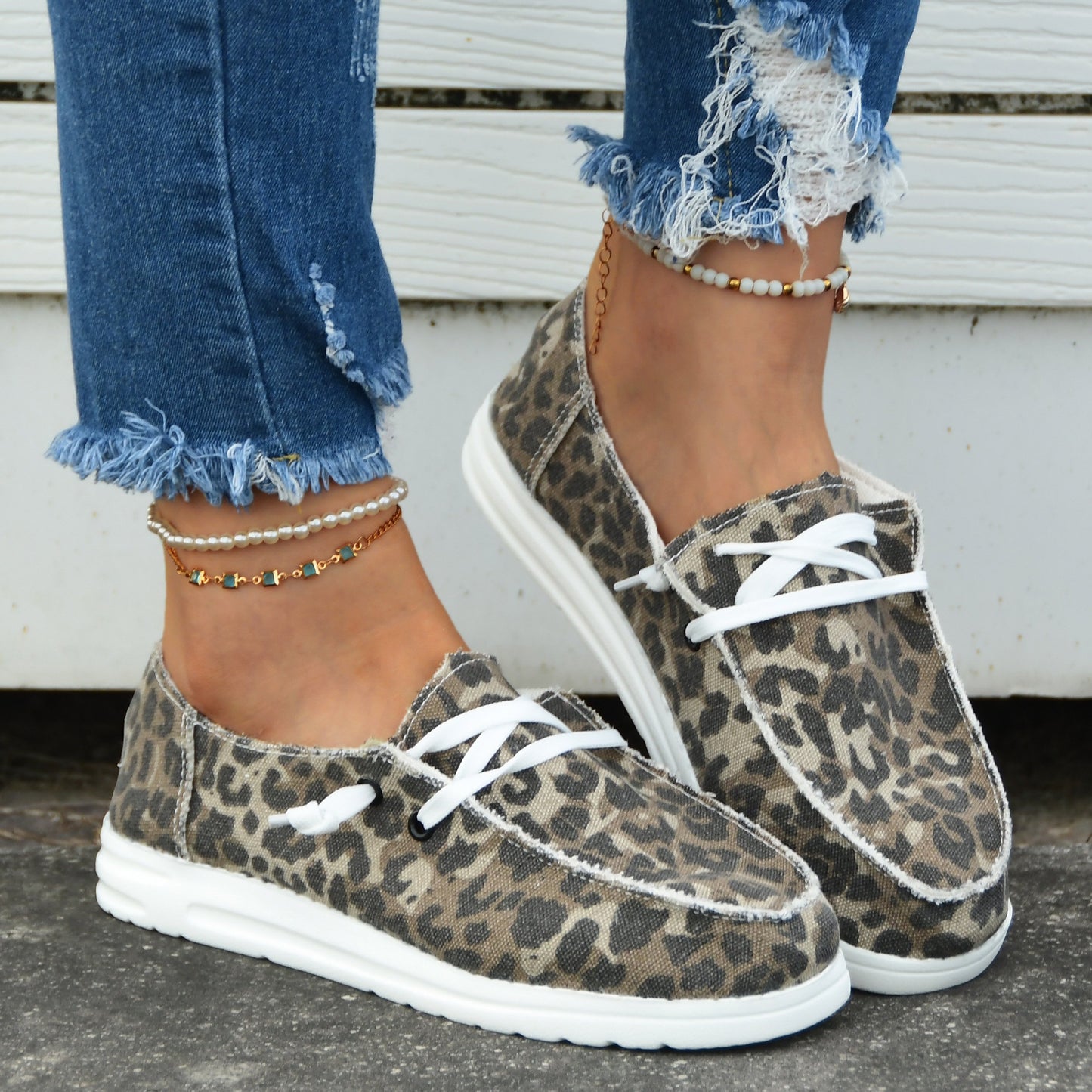Casual Flat Canvas Shoes, Lace Up Low Top Walking Flats