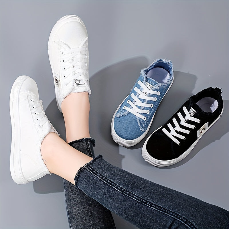 Flat Canvas Shoes, Versatile Lace Up Skate Sneakers