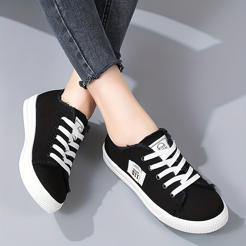 Flat Canvas Shoes, Versatile Lace Up Skate Sneakers