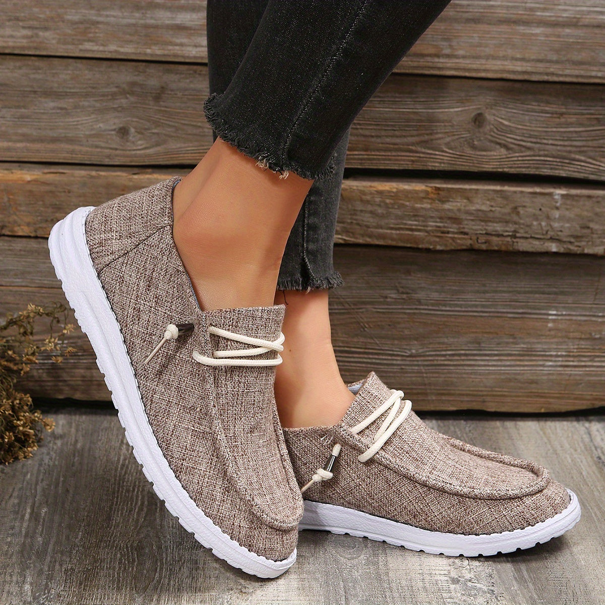 Solid Color Flat Shoes, Slip On Low-top Canvas Shoes