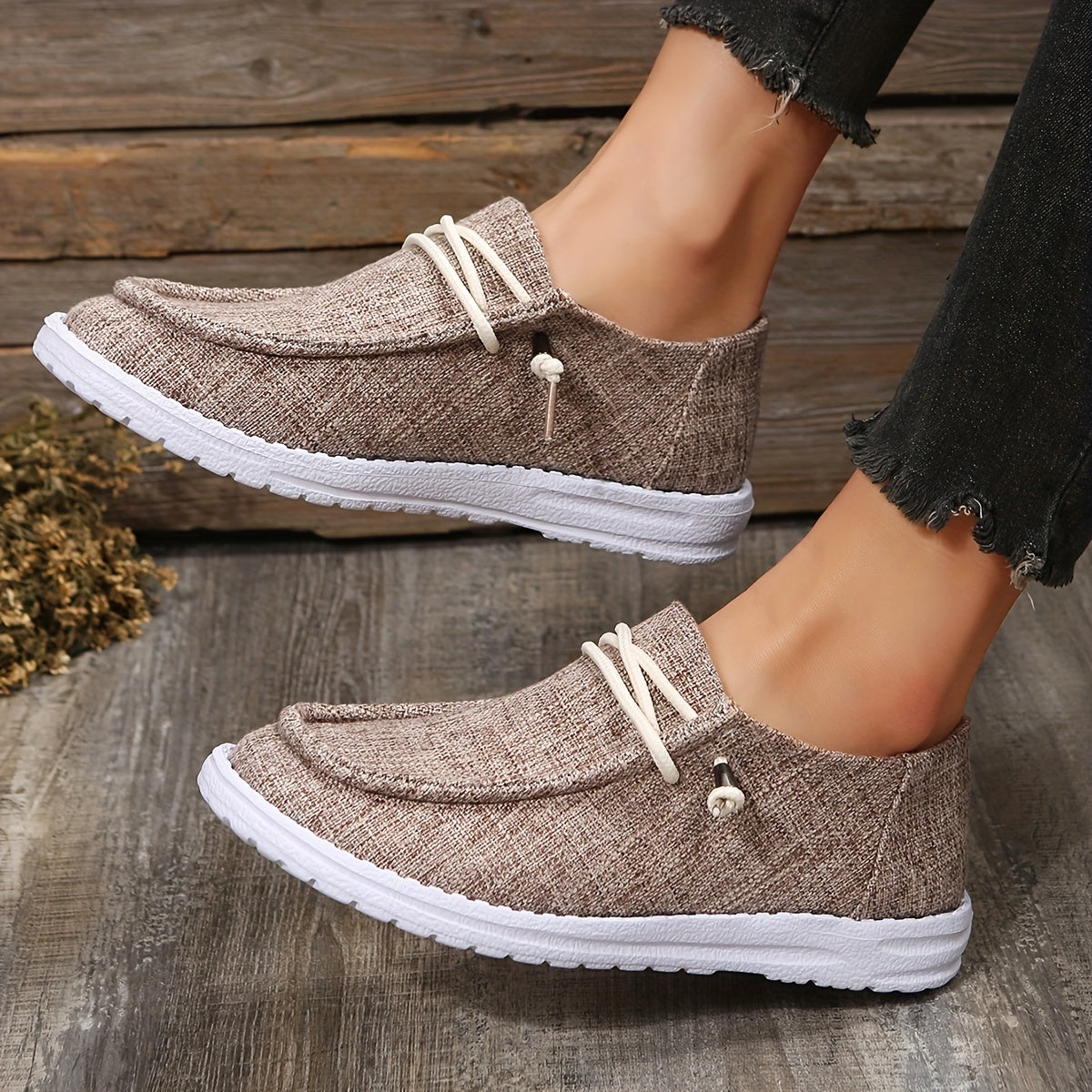Solid Color Flat Shoes, Slip On Low-top Canvas Shoes