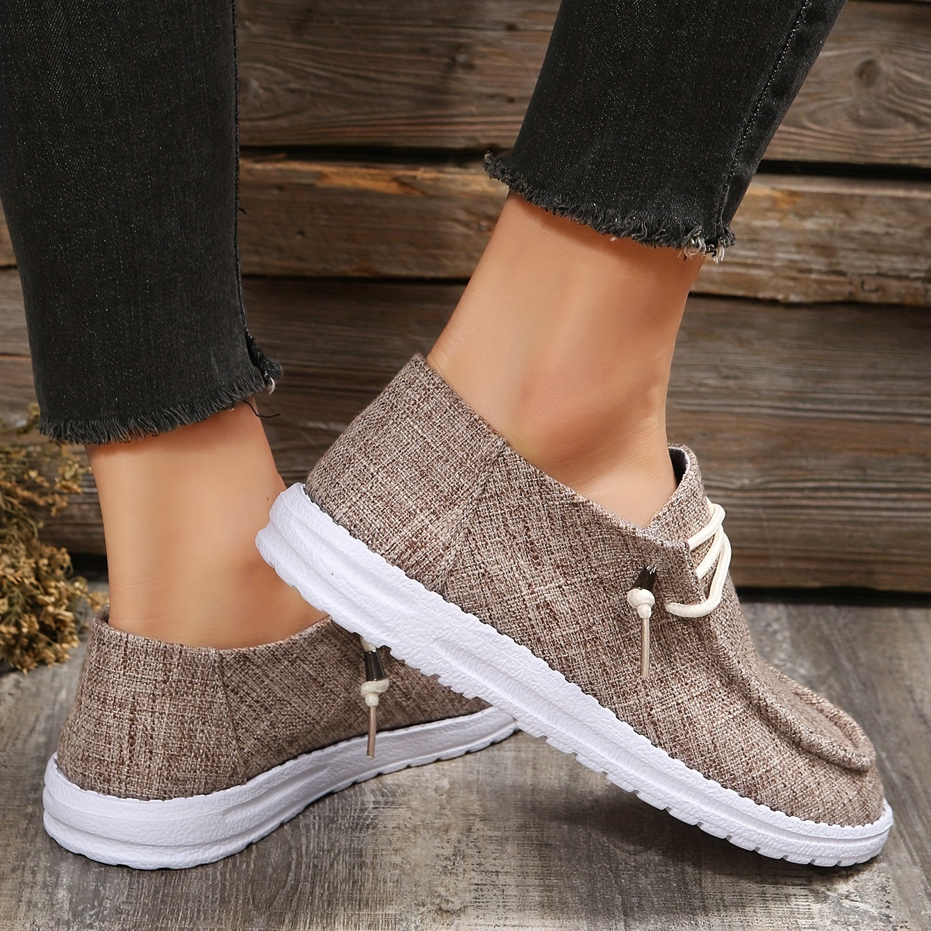 Solid Color Flat Shoes, Slip On Low-top Canvas Shoes