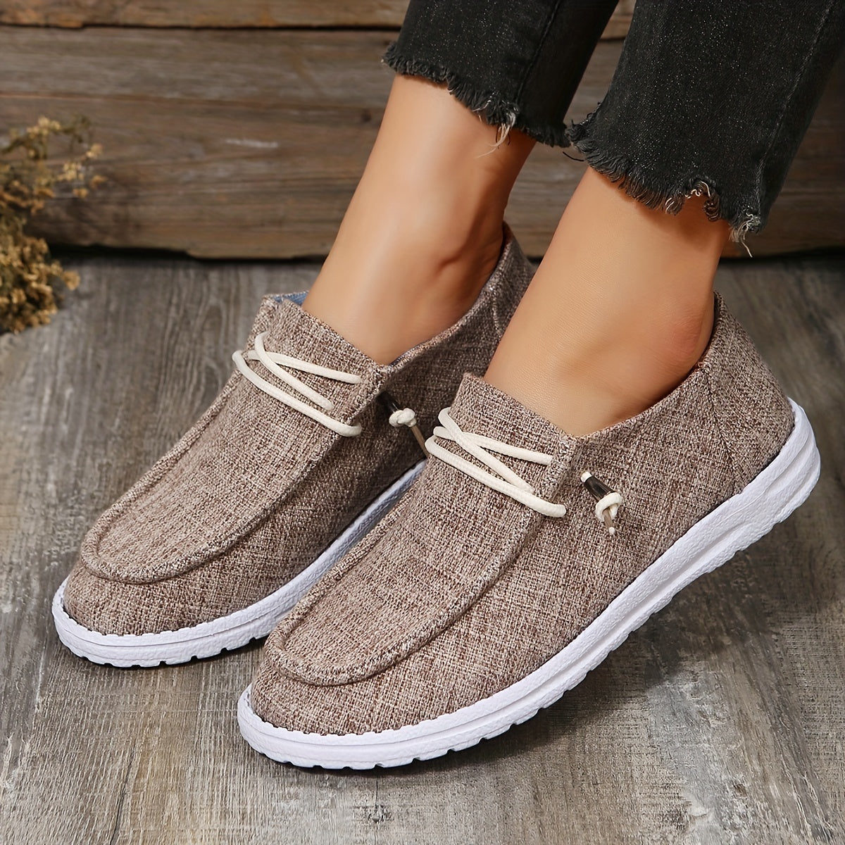 Solid Color Flat Shoes, Slip On Low-top Canvas Shoes